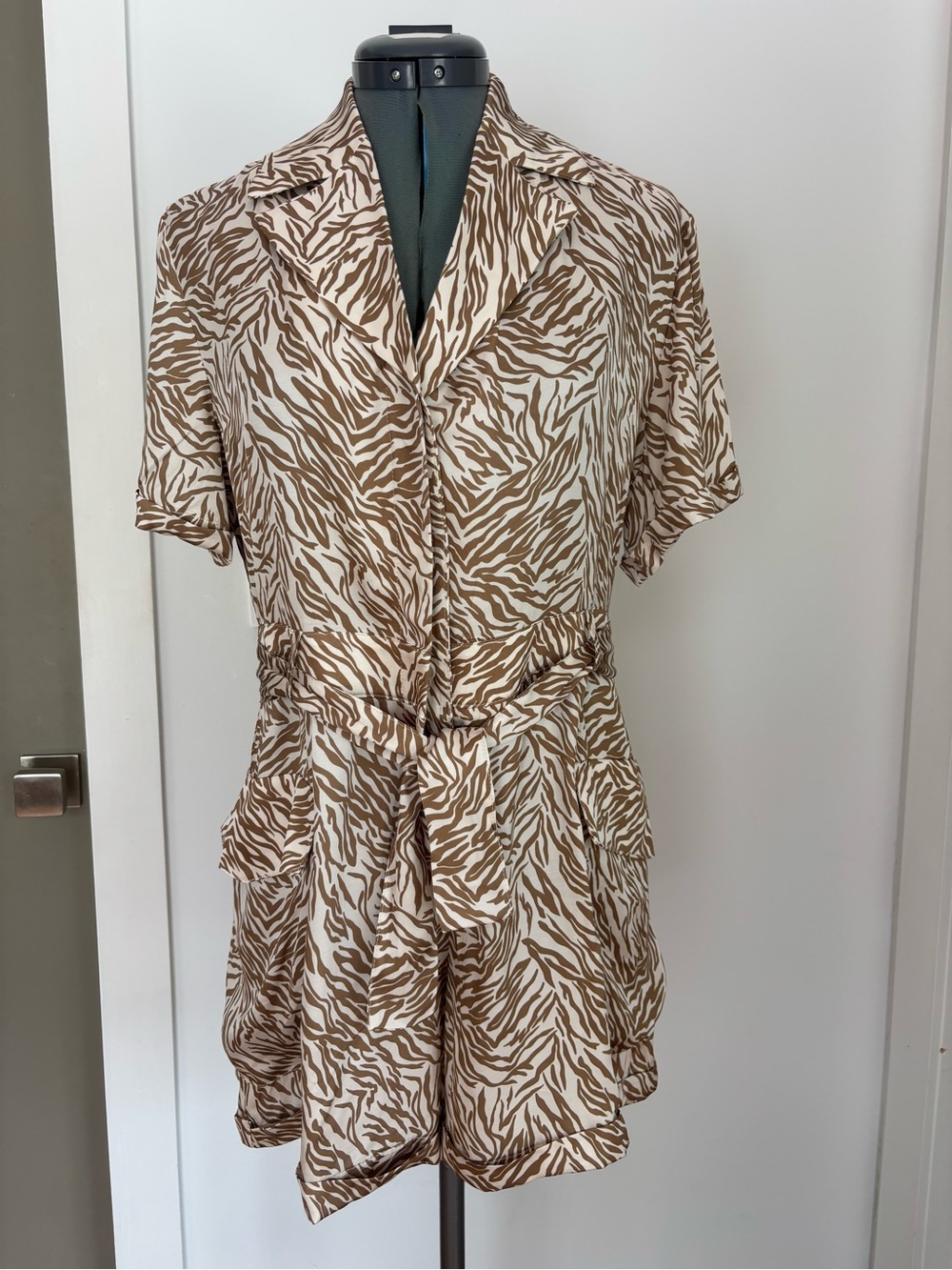 LITA by Ciara Brown Zebra Print Belted Romper XS – Made in Italy – NWOT